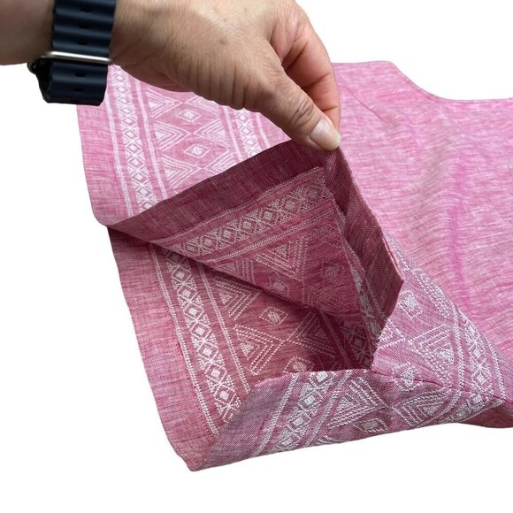 Edward Embroidered Red White Dark Pink Linen Sleeveless Tank Shirt Blouse Size M - Picture 9 of 11